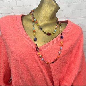 48” wrapped Glass Beads and silvertone metal necklace